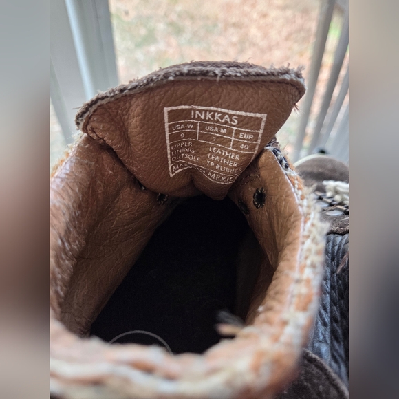 INKKAS Brown Patterned Leather Hiking Boots With Aztec Boho Accents - Picture 3 of 7